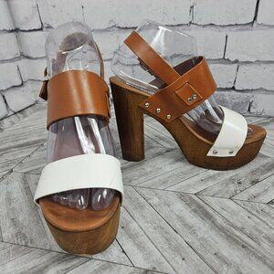 Steve Maddden Platform Sandals Womens 8 Leather Made in Italy Brown White
